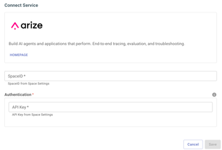 A screenshot of the service configuration page for Arize.