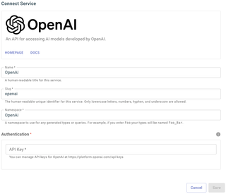 A screenshot of the service configuration page for OpenAI.