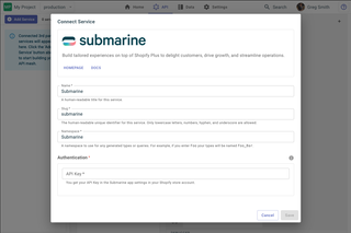 A screenshot of the service configuration page for Submarine.