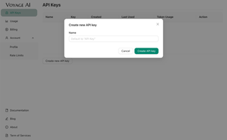 A screenshot of Voyage Create an API token page