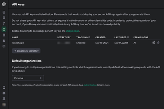 A screenshot of OpenAI Create an API token page