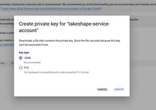 A screenshot of Google Cloud service account key creation