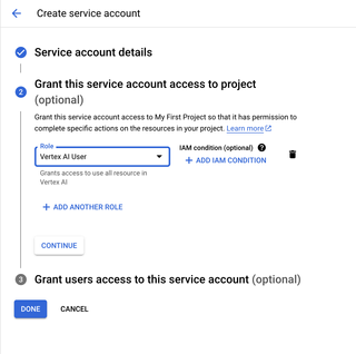 A screenshot of Google Cloud service account creation