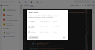 A screenshot of the import data popup modal, where you can specify the shapes of the data.