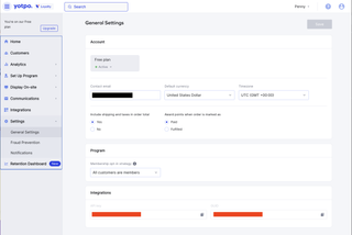 A screenshot of the Yotpo General settings page
