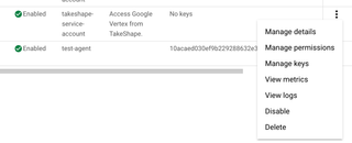 A screenshot of Google Cloud service account key management