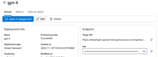A screenshot of an Azure OpenAI Model Deployment for the endpoint