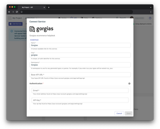 A screenshot of the service configuration page for Gorgias.