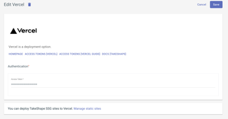 A screenshot of the Vercel service connection.