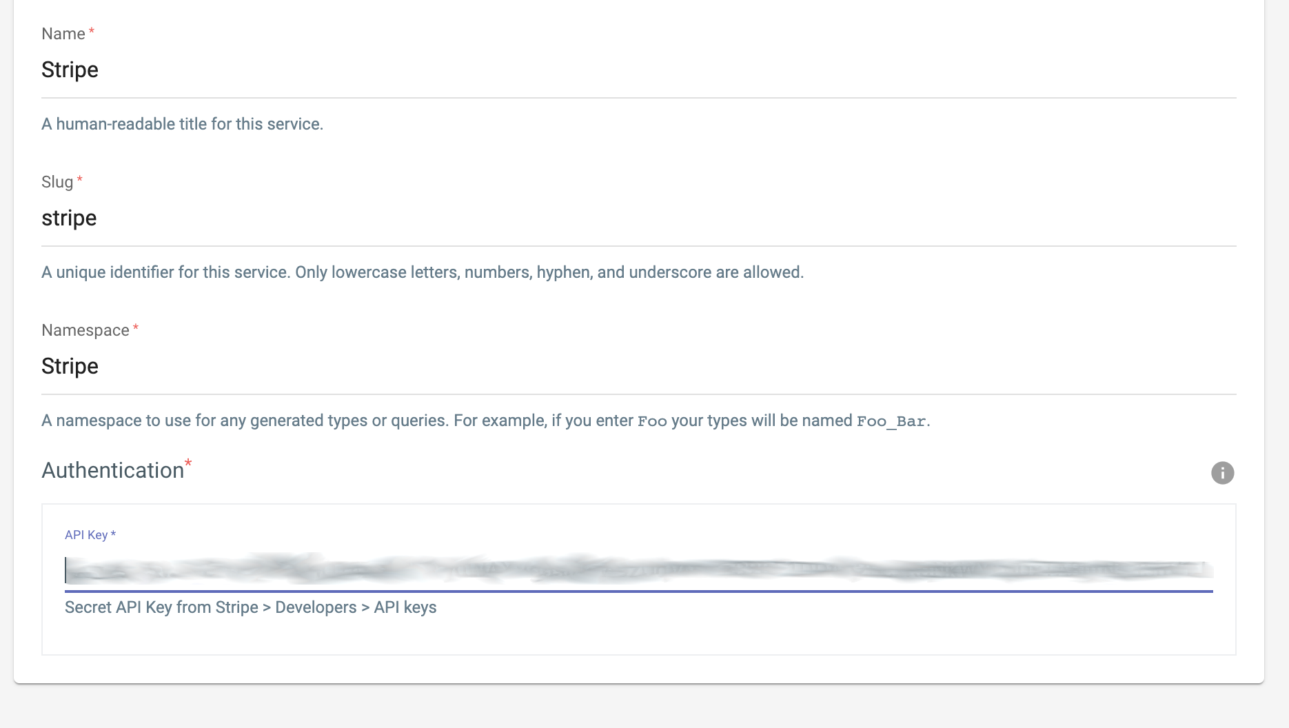 Configuring a Stripe service